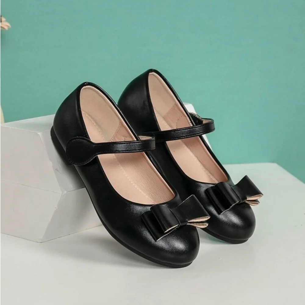 Girls bow decor Mary Jane shoes black 33